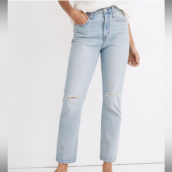 Madewell Womens The High Rise Slim Crop Boyjean Size 32 Raw Hem Med Light - Picture 1 of 5